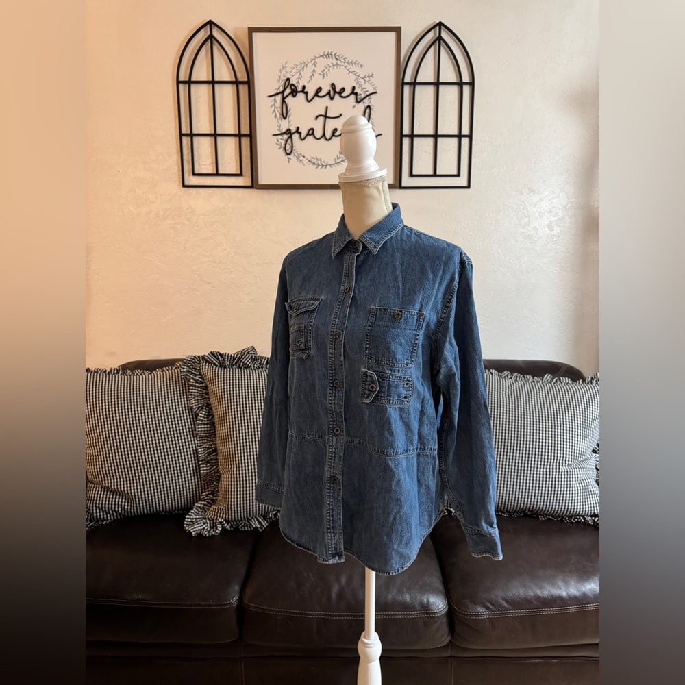 Vintage Lauren Jeans Co Ralph Lauren Blue Denim Button Snap Shirt Size 14